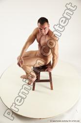 Nude Man White Sitting poses - simple Muscular Short Brown Sitting poses - ALL Multi angles poses Realistic